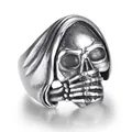 Bague tête de mort gothique 3D en acier inoxydable avec design punk à capuche sur fond blanc - US 7 / Ne Rien Dire (05307)