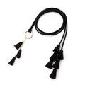 Black woven waist belt for women with golden rings and multi-strand tassel details - Black