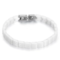 Adjustable white ceramic bracelet with stainless steel clasp shown on a white background - White