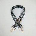 Detail of adjustable wide shoulder strap with snakeskin pattern and golden metal hooks - Snake Print