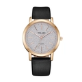 Yolako minimalist women's quartz watch with starry dial and black leather strap - Black