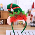 Christmas elf headband with green velvet hat, red feathers, and festive pointed ears - Elf Headband with Ears