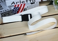 Close-up of white woven canvas tactical belt with a durable black plastic quick-release buckle - One Size / White