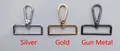 Close-up of adjustable strap metal lobster clasps in silver, gold and gunmetal finishes - Black Gunmetal Buckle