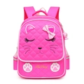 Rosafarbener gesteppter Schulrucksack für Mädchen mit Katzenmotiv und Plüsch-Anhänger - Nur Rucksack / Groß Rosarot