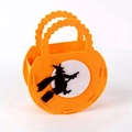 Orange Halloween felt bag featuring a black witch on a broomstick silhouette design - Witch / Orange