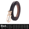 Cintura sottile in pelle nera da donna con fibbia dorata, larghezza 1,1 cm, varie misure - 105cm / Nero