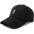 Black laser-cut baseball cap with breathable vents and a square rubber logo patch - Black