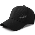 Men's black mesh baseball cap with breathable fabric and side typography detail - Adjustable / Black