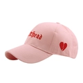 Pink cotton baseball cap with red ithead embroidery and broken heart graphic detail - Adjustable / Pink