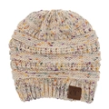 Dettaglio del berretto in maglia beige coriandolo con trama spessa e toppa in pelle C.C - M (56-58cm) / Beige
