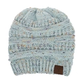 Trama dettagliata in maglia del berretto azzurro coriandoli con toppa C.C in pelle - M (56-58cm) / Blu