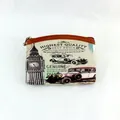 Vintage coin purse with British Big Ben print, zipper closure and leather piping detail - Style 8#