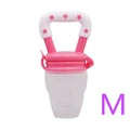 Pink and white baby fruit feeder with silicone mesh and star handle, size medium - M / Rose Red
