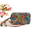 Floral fabric long wallet with triple zippers and matching wristlet strap for women - Spring Blossoms