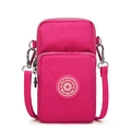 Petit sac bandoulière vertical rose en nylon pour téléphone avec double fermeture éclair - Rose Rouge