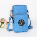 Blue mini crossbody phone bag with dual zipper compartments and adjustable strap - Light Blue