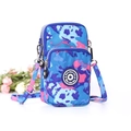 Mini nylon phone crossbody bag with pink and blue camouflage print and zipper pockets - Blue Oil Painting