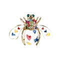 Golden honeybee brooch with multi-colored rhinestones and heart pattern enamel - White
