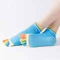 Sky blue five-toe yoga socks with rainbow stripes and white anti-slip dots on sole - Full Toe-Rainbow Finger / Sky Blue