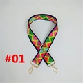 Close-up of colorful ethnic woven strap with gold metal hooks and geometric pattern - #01 Zigzag Pattern