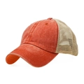 Distressed bright orange washed cotton trucker hat with beige mesh back and vintage style - Orange With Metal Buckle