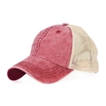 Vintage washed cotton trucker hat in red and beige mesh with adjustable strap - Wine Red With Metal Buckle