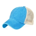 Vintage washed cotton trucker hat in light blue and cream with breathable mesh - Sky Blue With Metal Buckle