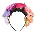 Floral bridal headband with colorful synthetic roses in pink, purple, and blue tones - Peach Pink/Multicolor/Magenta/Violet