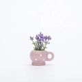 Pink ceramic cup fridge magnet with purple flowers and white polka dot design - Pink Polka Dot Cup Purple Flower Style (J)