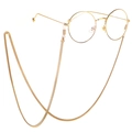 Minimalist gold round frame sunglasses with matching metallic snake chain lanyard - Gold