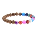 Beaded bracelet featuring natural wood grains and colorful multi-shade polished beads - ABJ005-I Multicolor Beads & Wood