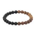 Detailed close-up showing black obsidian and dark brown wood grain beads on the bracelet - ABJ005-A2 Glossy Black & Wood