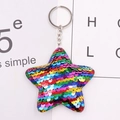 Rainbow sequin star keychain with shiny reversible surface and silver metal ring - Pentagram / Rainbow