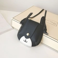 Cute black and white kitten style mini crossbody bag with gold buckle and ears - Black