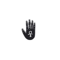 Detail einer Punk-Emaille-Palmenbrosche mit schwarzer Beschichtung und Ankh-Gravur - Ankh Handfläche Stil (C1359-2)