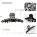 Black large hair claw clip with colorful rhinestones in 12.5cm size for french hair styling - Black AB Rhinestone
