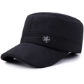 Gorra militar de invierno para hombre en lana negra con emblema de estrella brillante - Ajustable / Negro