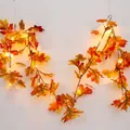 Künstliche Ahornblatt-Girlande mit warmen LED-Lichtern für Erntedank-Dekoration - Ahornblatt Girlande 1.8m - Mit Licht