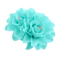 Detail of dual mint green fabric roses with sparkling rhinestone centers hair clip - Aqua