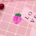 Cute strawberry fruit hair clip in pink lacquer finish with green leaf and polka dots - 21# Strawberry