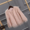 Pink faux fur winter jacket for girls with a plush texture and minimalist round neck design - Pink / 120cm