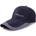 Navy blue baseball cap with Modern British print and grey brim trim on white background - Adjustable / Navy Blue