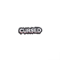 Close-up of black and white enamel pin with liquid drip effect CURSED lettering design - Cursed Lettering Style (C1359-5)