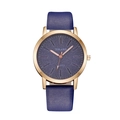 Damen Quarzuhr mit blauem Sternenhimmel Zifferblatt, Roségold Gehäuse und Lederarmband - Königsblau