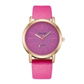 Modische Damen-Quarzuhr mit rosarotem Lederarmband und Zifferblatt mit Farbverlauf - Fuchsia