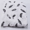Couverture d'emmaillotage bébé en mousseline de coton blanc à motifs plumes - Plume