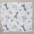 Lange en mousseline blanche pour bébé avec motifs d'éléphants et de girafes gris - Éléphant et cerf