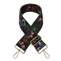 Close-up of ethnic style wide colorful butterfly print bag strap with gold metal buckles - Butterfly