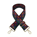 Detail of adjustable woven bag strap with colorful geometric diamond pattern and gold hardware - Dark Blue Diamond